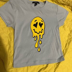 Reversible Sequin Dripping Smiley Baby Blue Crop Top